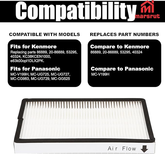 53295 EF-1 HEPA Media Filter #86889 Replacement for Sears Kenmore & Panasonic Upright and Canister Vacuum Cleaner, Exhaust Filter Replace Parts: 20-86889, MC-V199H, KC38KCEN1000