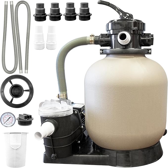 SWIMLINE Sand Filter Pump for Above Ground Pool - 14'', 0.43THP, 2400 GPH Pump flow rate, 4 way Multi port valve, Easy Installation