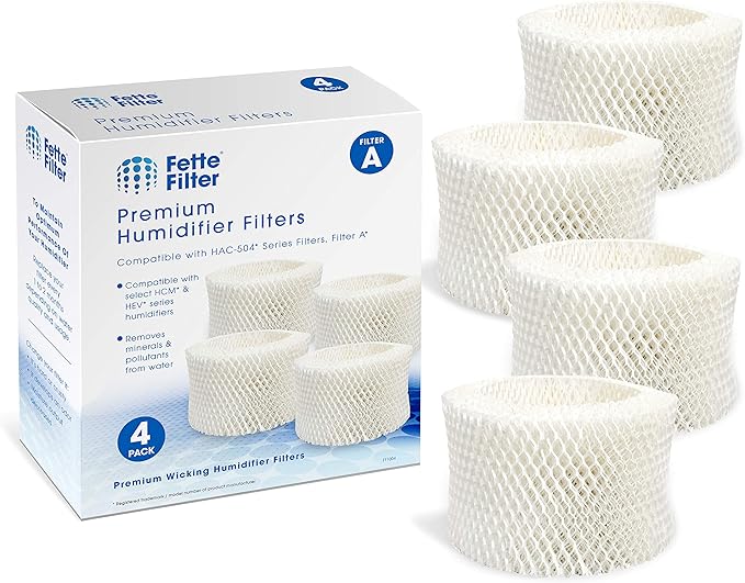 Fette Filter - 4 Pack Premium Humidifier Filters Compatible with Honeywell Humidifier Filter HAC-504, HAC-504AW & Honeywell Filter A & Cool Mist Humidifiers (QTY 4)