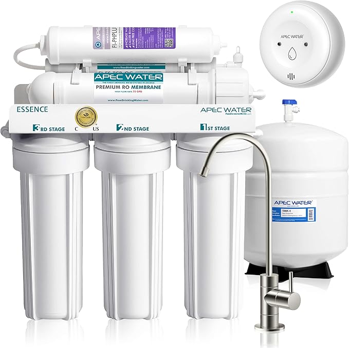 APEC Water ROES-PH75LD 6-Stage Alkaline Under Sink Reverse Osmosis Water Filter System, NSF Certified 372, 75 GPD, Reduces 99% of Impurities