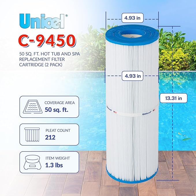 Unicel C-4950 50 Square Foot Media Replacement Pool Hot Tub Spa Filter Cartridge with 212 Pleats (2 Pack)