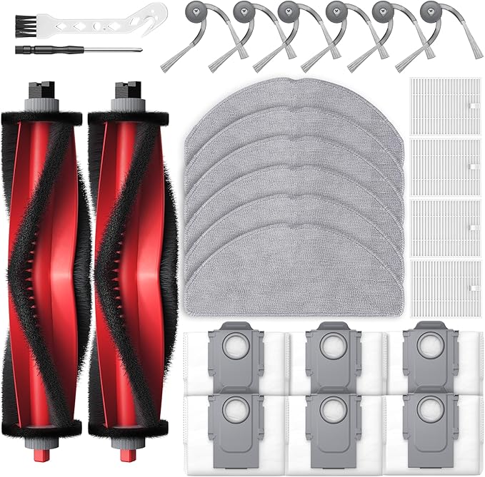 Q7 M5+ Accessories for Roborock Q7 M5/ Q7 L5+/ Q7 L5 Robot Vacuum, Replacement Parts with 2 Main Brush, 6 Mop Pads, 4 HEPA Filters, 6*Dust Bags, 6 Side Brushes, 2 Tools