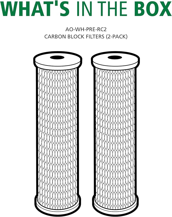 AO Smith 2.5"x10" 5 Micron Carbon Block Sediment Water Filter Replacement Cartridge - 2 Pack - NSF/ANSI 42 Certified - For Whole House Filtration Systems - AO-WH-PRE-RC2