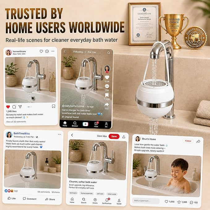 Bath Filter for Tub - 10 Stages Bath Filter- Removes Hundreds of Contaminants, BPA Free, Purify Your Bathwater for Healthier Skin and Hair, White