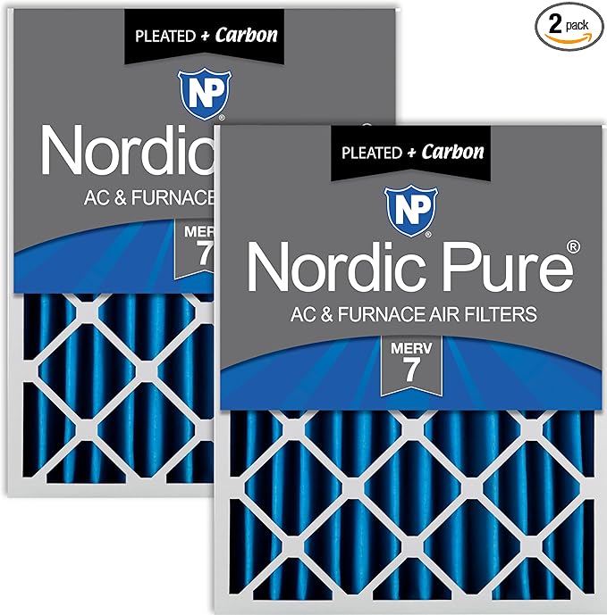Nordic Pure 20x24x4 (Actual Size: 19 3/8 x 23 3/8 x 3 5/8) Pleated Air Filters MERV 7 Plus Carbon 2 Pack
