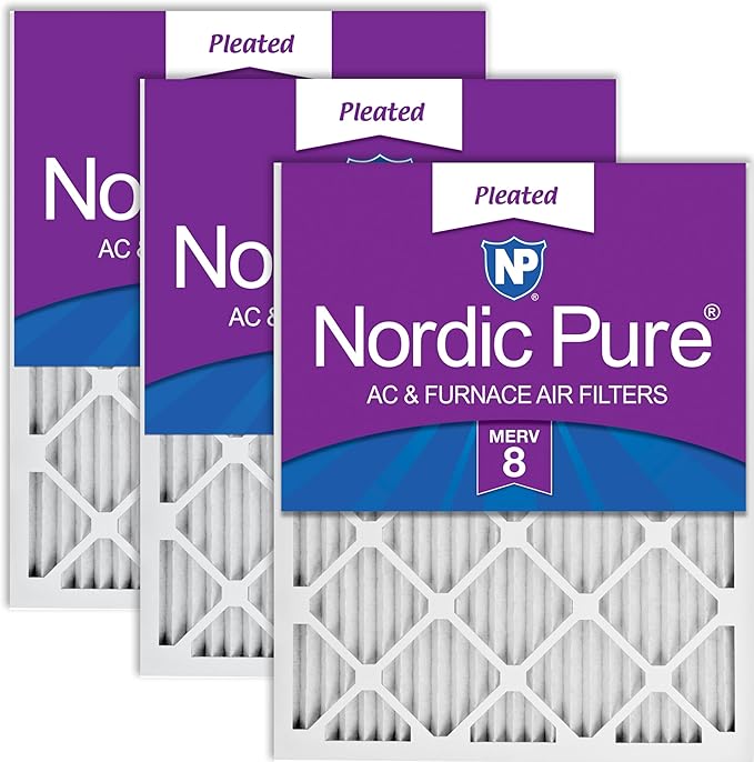 Nordic Pure 12x24x1 (Actual Size: 11 1/2 x 23 1/2 x 3/4) Pleated MERV 8 Air Filters 3 Pack