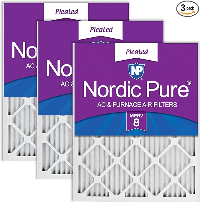 Nordic Pure 12x20x1 (Actual Size: 11 1/2 x 19 1/2 x 3/4) Pleated MERV 8 Air Filters 3 Pack