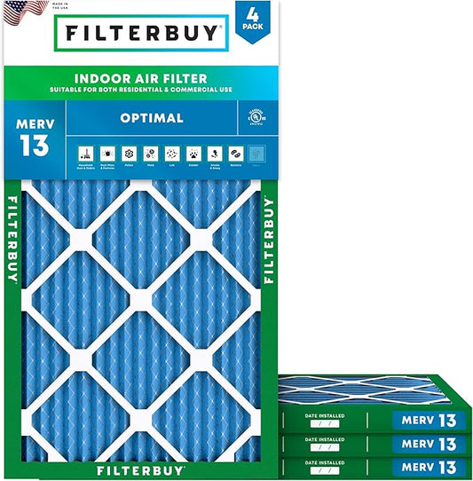 Filterbuy 24x36x1 Air Filter MERV 13 Optimal Smoke & Allergy Defense (4-Pack), Electrostatic Pleated HVAC AC Furnace Filters Replacement, Made in USA (Actual Size: 23.50 x 35.50 x 0.75)