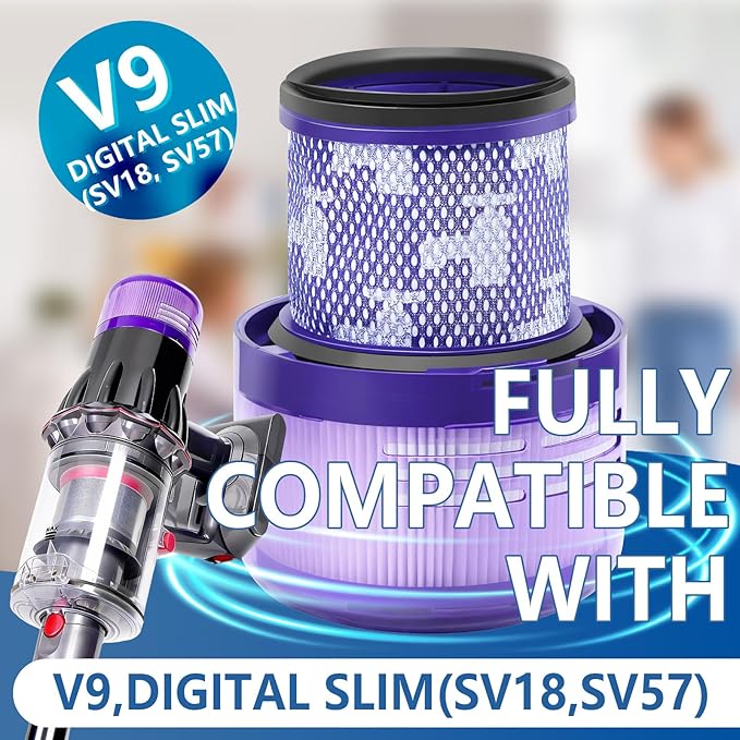 Keluke 3 Packs V9 Filter Replacement Compatible with Dyson V9(SV57)、Digital Slim(SV57、SV18) Cordless Vacuum, Part No.970612-01 Compatible with Dyson Digital Slim Filter