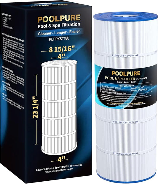 POOLPURE PXST150 Pool Filter Replaces Hayward X-Stream CC1500, CCX1500-RE, Pleatco PXST150, Ultral-B3, Unicel C-8316, Filbur FC-1286, Waterway Pro Clean 150, L x OD: 23 1/4" x 8 15/16" 150sq.ft.
