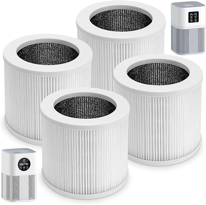 Aiskaer 4-Pack A1 A1W Replacement Filter Compatible with VEWIOR HQSC-50,HQKJ-80,AMEIFU AP01W,KOIOS HQKJ-50,3-in-1 H-13 True HE-PA Filter