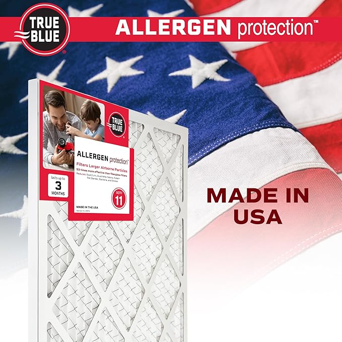 True Blue 14x30x1 MERV 11 Allergen Air Filter (4-Pack) | Electrostatic Pleated HVAC Furnace Air Filter | Replacement Filter for Home Use | Made in USA