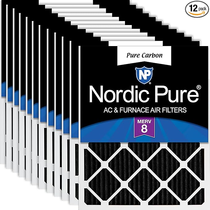 Nordic Pure 20x24x1 (Actual Size: 19 1/2 x 23 7/16 x 3/4) Pure Carbon Pleated Odor Reduction Furnace Air Filters 12 Pack