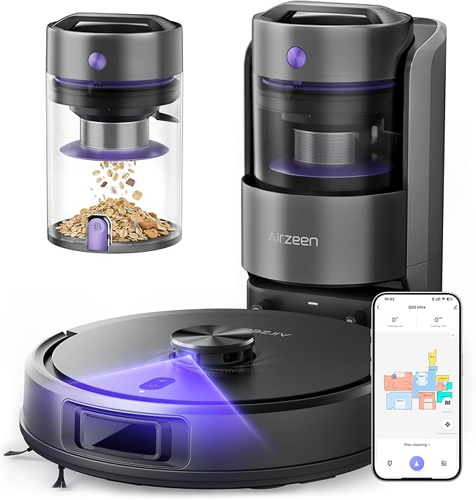 Robot Vacuum and Mop, Upgraded Bagless Robot Vacuum Cleaner with Self-Emptying, 6000Pa Robotic Vacuum with LiDAR Navigation, Smart Mapping, Schedule, App/Alexa Control for Carpet/Pet Hair, Q20 Ultra