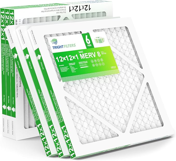 TRIGHTFILTERS 12x12x1 Air Filter 6 Pack, Durable MERV 8 Pleated Home HVAC AC Furnace Filters, Lightweight Compact Air Conditioner Filter Replacement