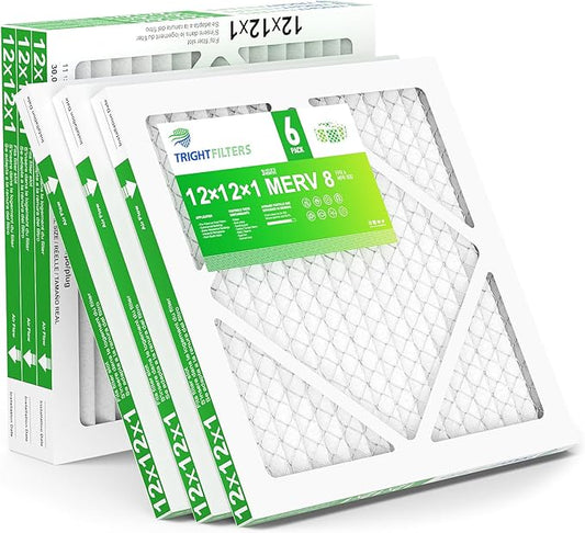 TRIGHTFILTERS 12x12x1 Air Filter 6 Pack, Durable MERV 8 Pleated Home HVAC AC Furnace Filters, Lightweight Compact Air Conditioner Filter Replacement