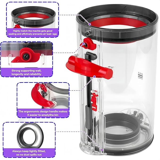 V11 V15 Upgraded Dust Bin Replacement & HEPA Filter for Dyson V11 V15 SV14 SV15 SV22 Vacuum Cleaner, Canister Dirt Cup Spares Part 969509-01 965440-01, Fixes Broken Latch & Restores Suction