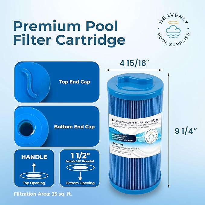 Pool, Spa & Hot Tub Filter Cartridge, Trilobal Media — Replaces Pleatco PWW35L-M, Unicel 4CH-935AM, 4CH-935RA, Darlly 40355M, & More, Compatible with Waterway Teleweir 35 SF