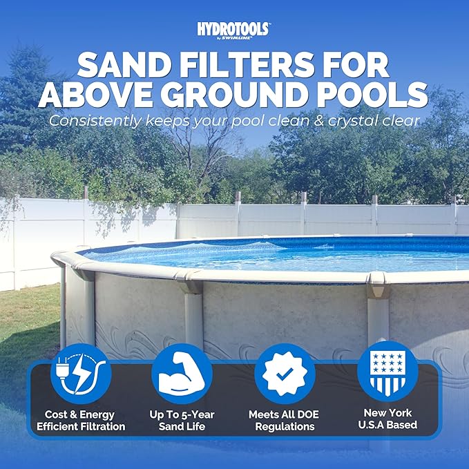 SWIMLINE Sand Filter Pump for Above Ground Pool - 12'', 0.3 THP, 2220 GPH Pump flow rate 4 way Multi port valve, Easy Installation
