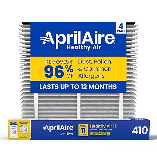 AprilAire 410 Replacement Filter for AprilAire Whole House Air Purifiers - MERV 11, Clean Air & Dust, 16x25x4 Air Filter (Pack of 4)