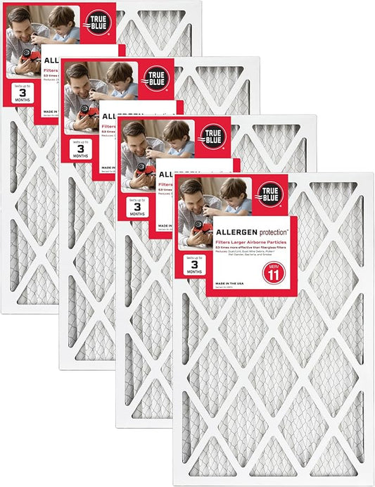 True Blue 14x20x1 MERV 11 Allergen Air Filter (4-Pack) | Electrostatic Pleated HVAC Furnace Air Filter | Replacement Filter for Home Use | Made in USA