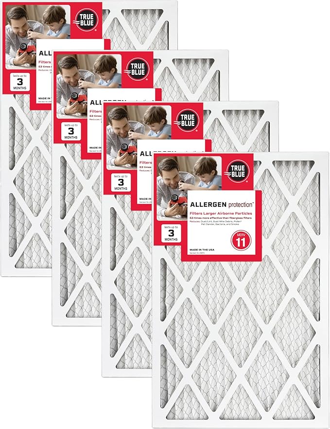 True Blue 20x30x1 MERV 11 Allergen Air Filter (4-Pack) Electrostatic Pleated HVAC AC Furnace Air Filter Replacement Filter for Home Use Made in USA