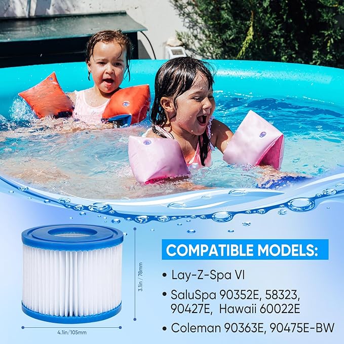 6 Pack Type VI Hot Tub Filters Cartridge Replacement for Saluspa Hot Tub Compatible with Lay-Z-Spa，Coleman SaluSpa 90352E, 58323E, 58323 Swimming Pool Pump