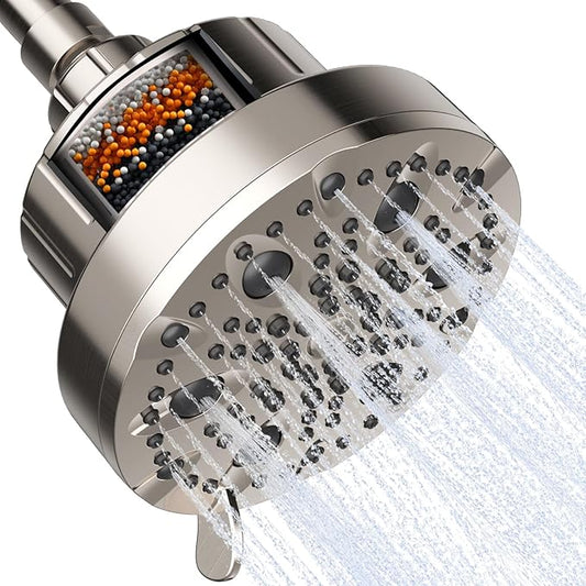 OFFO Filtered Shower Head, 20 Stage Shower Filter Head for Hard Water with Pause Mode, 9 Modes High Pressure Shower Head with Filter for Remove Chlorine and Harmful, Brushed Nickel