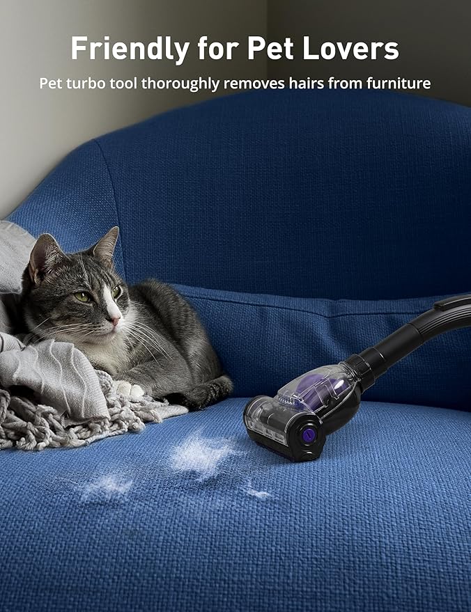 Aspiron 1700W Canister Vacuum Cleaner, 45Kpa Bagless Vacuum Cleaner, Multi-Cyclonic Filtration, 2 Anti-Allergen HEPA Filters, 3.5QT Dust Cup, 4 Tools, Corded Vacuum for Hard Floor, Pet Hair, Violet