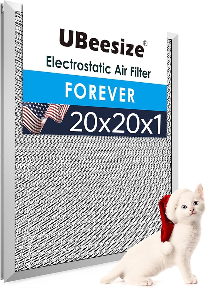UBeesize 20x20x1 Reusable Air Filter - Washable, MERV 8,Permanent, Electrostatic - Lasts a Lifetime - Enjoy Fresher Air in Home and Office HVAC AC Furnace Systems (Actual Size: 19.75x19.75x0.8 Inch)