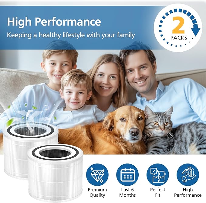 2 Pack 240 Replacement Filter Compatible with Puro 240 Air Purifier, 3-in-1 Filter Replacement with Activated Carbon Layer