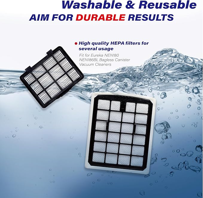 Vacuum Cleaner Filter Replacement Fit For Eureka NEN180 NEN186BL, Dust Cup Filters, Hepa Filters Fit For Eureka Bagless Canister Vacuum Cleaners (4pc-2Dustcup Filter &2 HEPA Filter)