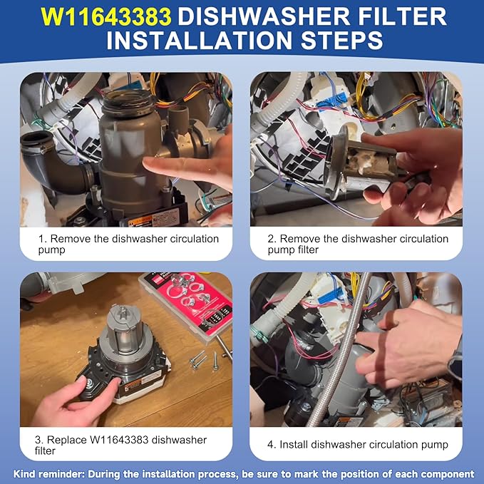 W11643383 Dishwasher Filter Compatible with Whirlpool Maytag KitchenAid MDB4949SKZ KDTM404KPS2 MDB4949SKB0 MDB9959SKZ0 MDB4949SDZ0. W11643383 Circulating Pump Filter Replace W11108699 AP7205669