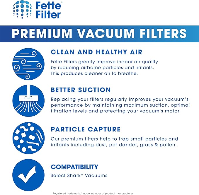 Fette Filter - AZ3002 for Shark Stratos AZ3002 AZ3000 AZ3000W Upright Vacuum with DuoClean PowerFins w Odor Neutralizer Technology. 2 Hepa + 4 Foam & Felt Kits.