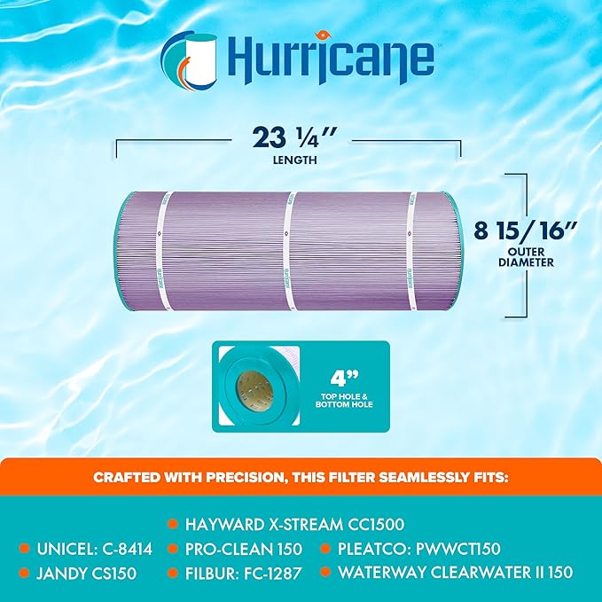 Hurricane Filters - HF8414-01P Platinum Purple Pool Filter Cartridge - Replacement for PWWCT150, Unicel C-8414, Filbur FC-1287, Waterway Clearwater II 150, Pro-Clean 150