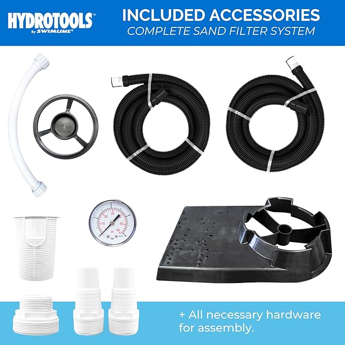 SWIMLINE Sand Filter Pump for Above Ground Pool - 19'', 1 THP, 4500 GPH Pump flow rate 6 way Multi port valve, Easy Installation