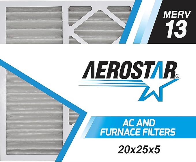 Aerostar 20x25x5 MERV 13 Air Filter, 2 Ct, ACTUAL SIZE (20.375 x 24.25 x 4.75) HVAC, Furnace Filter for Allergies, Dust, Pet Dander & Smoke (MPR 1500 / FPR 10) Fits Lennox & Honeywell Devices
