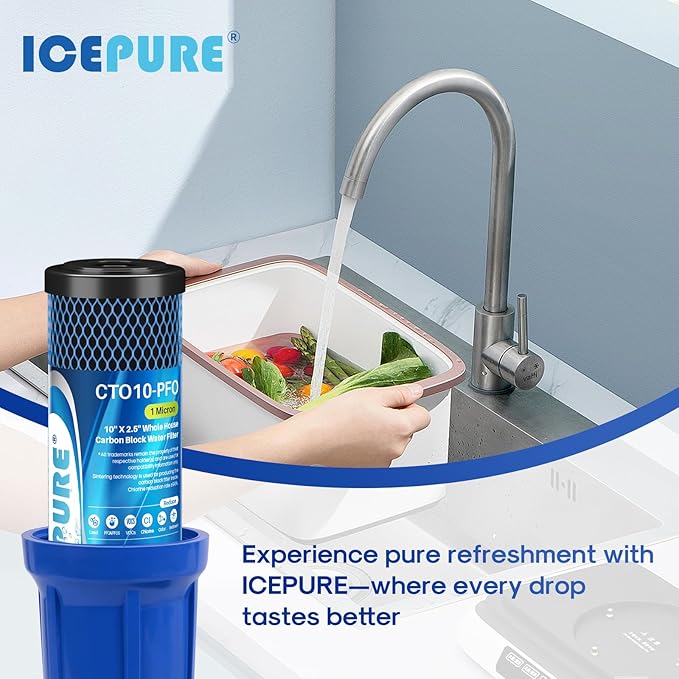 ICEPURE 1 Micron 10" x 2.5" Whole House PFOA/PFOS Carbon Water Filter Cartridge Replacement for DuPont WFPFC8002, WFPFC9001, SCWH-5, WHCF-WHWC, FXWTC, CBC-10, RO Unit, Pack of 2