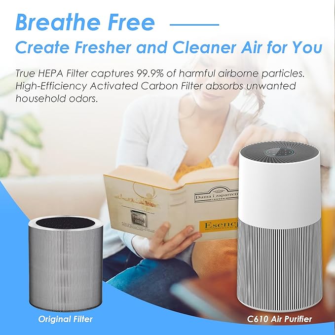 C610 Replacement Filter Z, Made in Taiwan, Compatible with Winix C610 Air Purifier, 1712-0121-00, 3-in-1 H13 True HEPA with Activated Carbon and Pre-Filter, 2-Pack