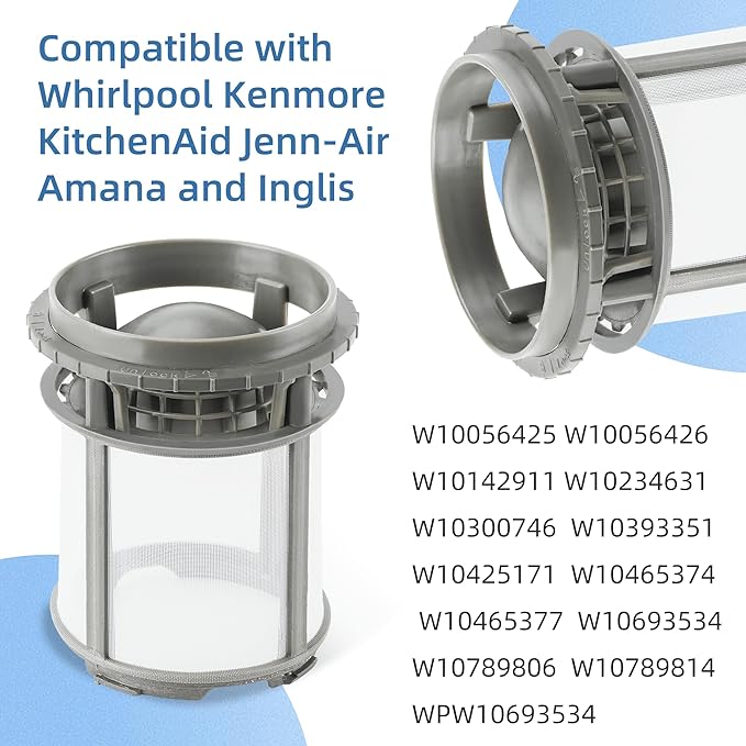 Dishwasher Filter For Whirlpool W10872845,Dishwasher Pump Filter Cup Replacement For Amana KitchenAid Kenmore,Replaces AP6030094 W10465373 W10693534 Pump Cup,Fit Whirlpool WDT730PAHZ0 WDF520PADM7