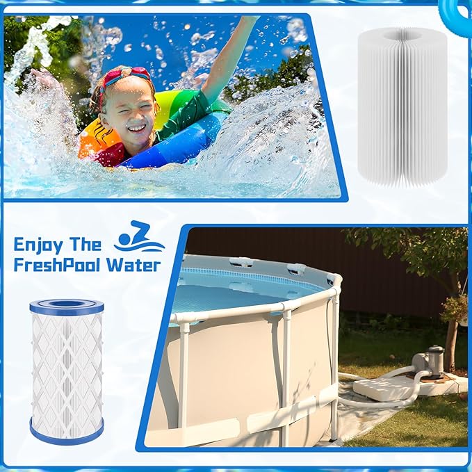 12 Pack Universal Pool Filters Type A Type C or III, Replacement for Pool Filter Cartridge Pump, Reusable Pool Filter Type A/C for Above Ground Swimming Pools, Efficient Filtration & Keep Water Clean