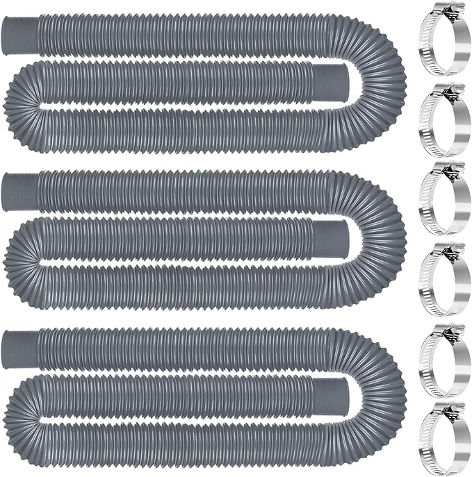 Replacement Pool Hoses for Above Ground Pools 1 1/4, 59"" Long Filter Pump Hose, 3 Packs Pool Pump Hose with 6 Metal Clamps (Grey), Gray