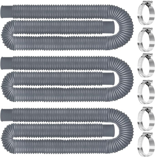 Replacement Pool Hoses for Above Ground Pools 1 1/4, 59"" Long Filter Pump Hose, 3 Packs Pool Pump Hose with 6 Metal Clamps (Grey), Gray
