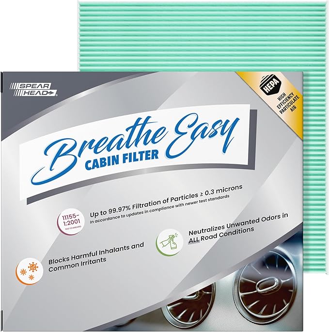 Spearhead HEPA Breathe Easy Cabin Filter, Up to 99.97% Filtration of 0.3 Micron Particles w/No Airflow Reduction (BE-183H)