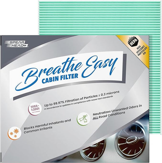 Spearhead HEPA Breathe Easy Cabin Filter, Up to 99.97% Filtration of 0.3 Micron Particles w/No Airflow Reduction (BE-183H)