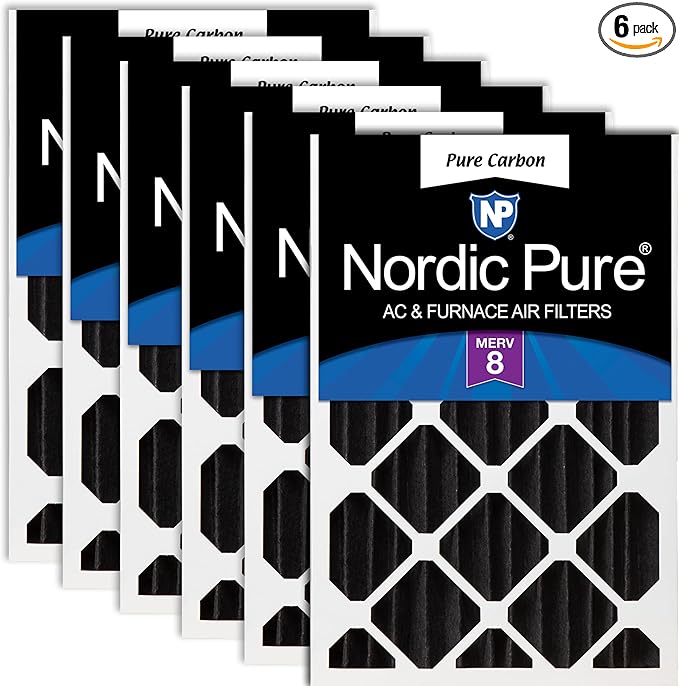 Nordic Pure 16x24x4 (Actual Size: 15 3/8 x 23 3/8 x 3 5/8) Pure Carbon Pleated Odor Reduction Merv 8 Furnace Filters 6 Pack