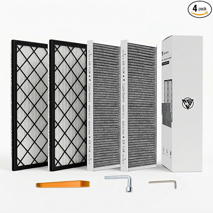 (4 Pack) HEPA Carbon Air Filter Kit Compatible with Tesla Model Y, Carbin Air Conditional Replacement with External Intake Activated Carbon 2020-2024/2025/2026 Juniper Accessories