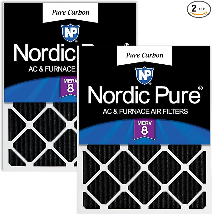 Nordic Pure 12x20x1 (Actual Size: 11 1/2 x 19 1/2 x 3/4) Pure Carbon Pleated Odor Reduction Furnace Air Filters 2 Pack
