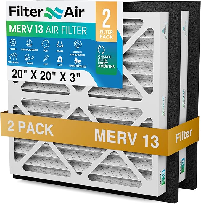 Filter X Air-20x20x3 MERV 13 Pleated Air filters with Black Sealing Gasket (2pcs), Replacement-Compatible with Zephyr VGF Series Whole House Return Grille Filter Home Air Filter 20”x20”x3”