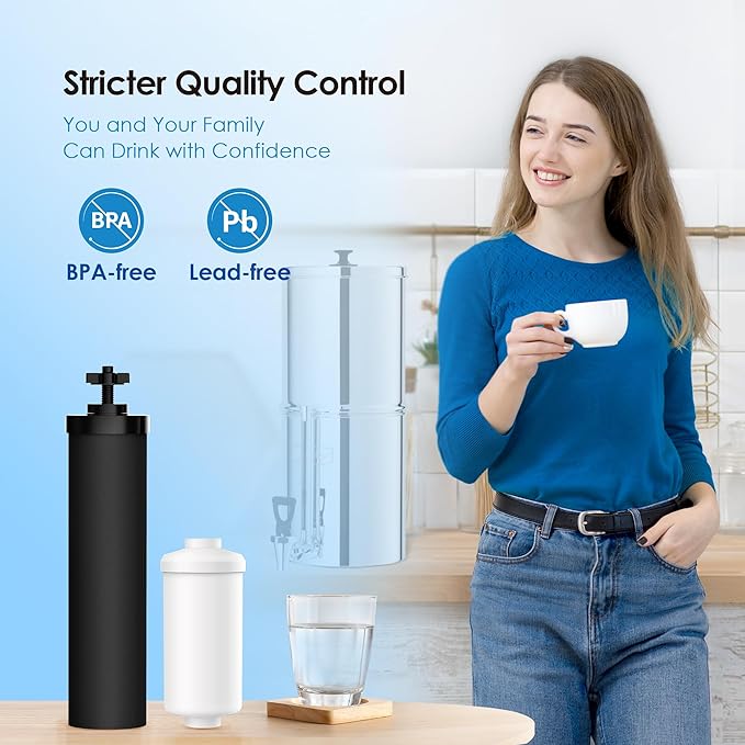 Waterdrop Gravity Water Filter, Replacement for Berkey®, Purewell®, ProOne®, BB9-2® Black Filters & PF-2® Fluoride Filters, Waterdrop Gravity Water Filter System, NSF/ANSI 372 Standard, Combo Pack